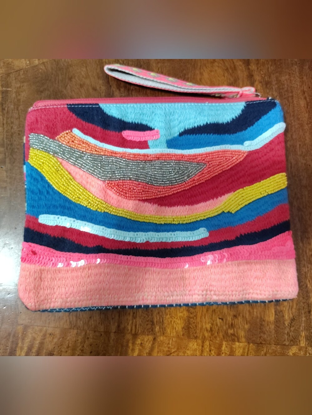 Multicolor Hand Beaded Wristlet Clutch